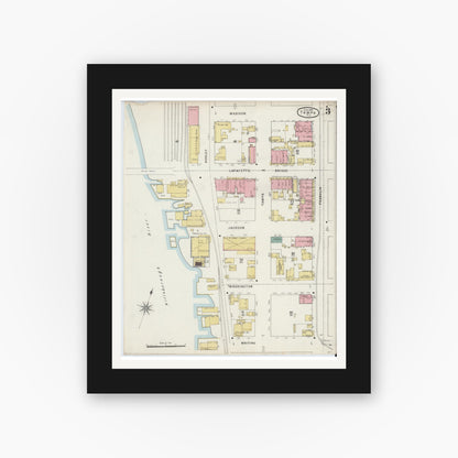 Old map wall art mockup — black gallery frame with white mat — Sanborn Fire Insurance Map from Tampa, Hillsborough County, Florida (1895), Sheet #0007