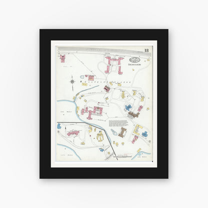 Old map wall art mockup — black gallery frame with white mat — Sanborn Fire Insurance Map from Wellesley, Norfolk County, Massachusetts (1919), Sheet #0018