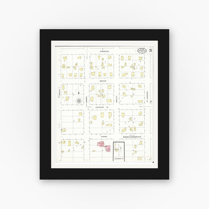 Old map wall art mockup — black gallery frame with white mat — Sanborn Fire Insurance Map from Nashua, Chickasaw County, Iowa (1909), Sheet #0003
