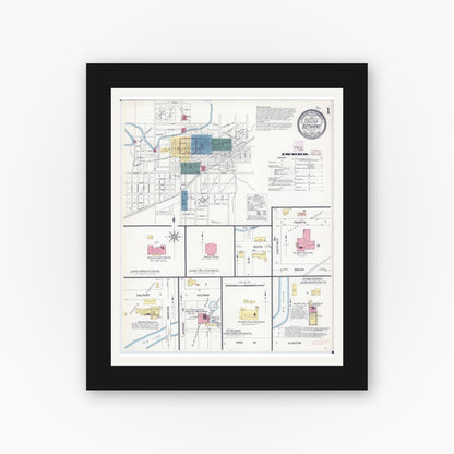 Old map wall art mockup — black gallery frame with white mat — Sanborn Fire Insurance Map from Bethany, Harrison County, Missouri (1909) - Complete Map Set