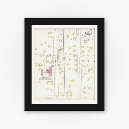 Old map wall art mockup — black gallery frame with white mat — Sanborn Fire Insurance Map from Sherburne, Chenango County, New York (1892), Sheet #0007