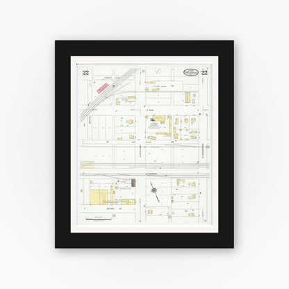 Old map wall art mockup — black gallery frame with white mat — Sanborn Fire Insurance Map from Circleville, Pickaway County, Ohio (1927), Sheet #0022