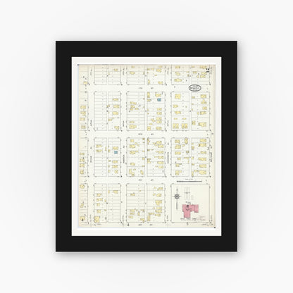 Old map wall art mockup — black gallery frame with white mat — Sanborn Fire Insurance Map from Bemidji, Beltrami County, Minnesota (1914), Sheet #0002