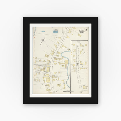 Old map wall art mockup — black gallery frame with white mat — Sanborn Fire Insurance Map from Falmouth, Barnstable County, Massachusetts (1914), Sheet #0003