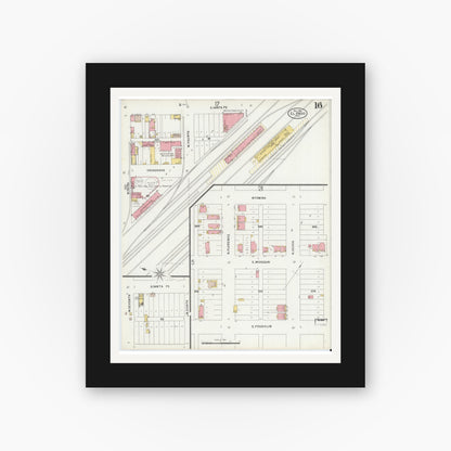 Old map wall art mockup — black gallery frame with white mat — Sanborn Fire Insurance Map from El Paso, El Paso County, Texas (1898), Sheet #0016