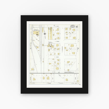 Old map wall art mockup — black gallery frame with white mat — Sanborn Fire Insurance Map from Bryan, Brazos County, Texas (1912), Sheet #0017