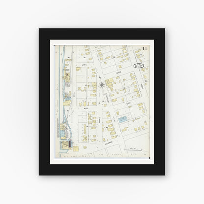Old map wall art mockup — black gallery frame with white mat — Sanborn Fire Insurance Map from Joliet, Will County, Illinois (1891), Sheet #0011