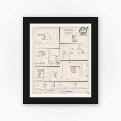 Old map wall art mockup — black gallery frame with white mat — Sanborn Fire Insurance Map from Covington, Fountain County, Indiana (1887) - Complete Map Set