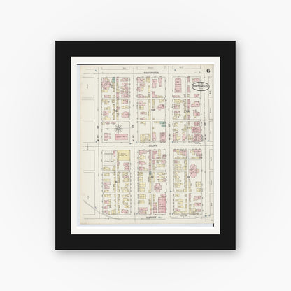 Old map wall art mockup — black gallery frame with white mat — Sanborn Fire Insurance Map from Portsmouth, Scioto County, Ohio (1887), Sheet #0006