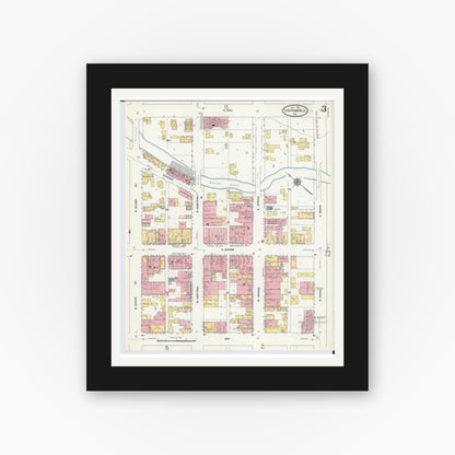 Old map wall art mockup — black gallery frame with white mat — Sanborn Fire Insurance Map from Chippewa Falls, Chippewa County, Wisconsin (1910), Sheet #0003