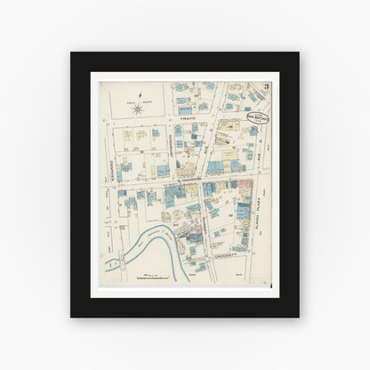 Old map wall art mockup — black gallery frame with white mat — Sanborn Fire Insurance Map from San Antonio, Bexar County, Texas (1885), Sheet #0003