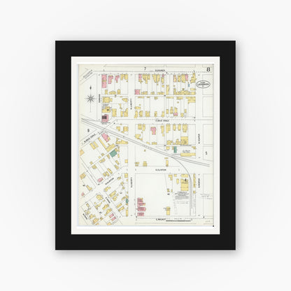 Old map wall art mockup — black gallery frame with white mat — Sanborn Fire Insurance Map from Lock Haven, Clinton County, Pennsylvania (1901), Sheet #0008