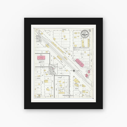 Old map wall art mockup — black gallery frame with white mat — Sanborn Fire Insurance Map from Moose Lake, Carlton County, Minnesota (1919) - Complete Map Set