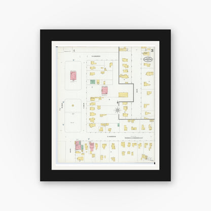 Old map wall art mockup — black gallery frame with white mat — Sanborn Fire Insurance Map from Chardon, Geauga County, Ohio (1899), Sheet #0003