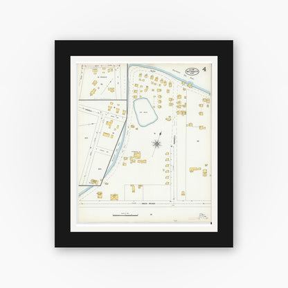 Old map wall art mockup — black gallery frame with white mat — Sanborn Fire Insurance Map from Weymouth, Norfolk County, Massachusetts (1904), Sheet #0004