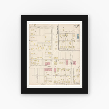 Old map wall art mockup — black gallery frame with white mat — Sanborn Fire Insurance Map from La Habra, Orange County, California (1920), Sheet #0002