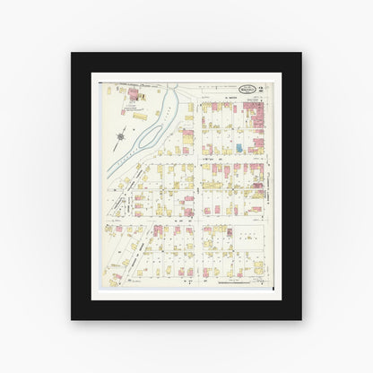 Old map wall art mockup — black gallery frame with white mat — Sanborn Fire Insurance Map from Waverly, Pike County, Ohio (1911), Sheet #0002