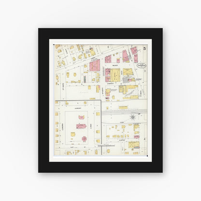 Old map wall art mockup — black gallery frame with white mat — Sanborn Fire Insurance Map from Champaign, Champaign County, Illinois (1902), Sheet #0005