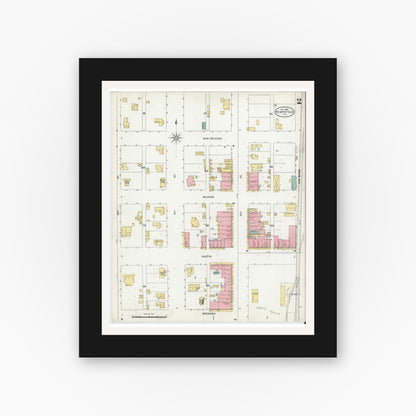 Old map wall art mockup — black gallery frame with white mat — Sanborn Fire Insurance Map from Hempstead, Waller County, Texas (1906), Sheet #0002
