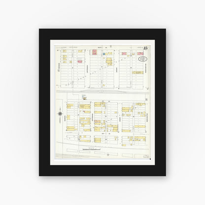 Old map wall art mockup — black gallery frame with white mat — Sanborn Fire Insurance Map from Gary, Lake County, Indiana (1911), Sheet #0015