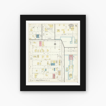 Old map wall art mockup — black gallery frame with white mat — Sanborn Fire Insurance Map from Sarasota, Sarasota County, Florida (1913), Sheet #0003