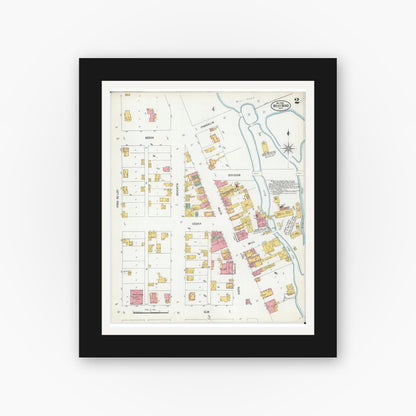 Old map wall art mockup — black gallery frame with white mat — Sanborn Fire Insurance Map from West Bend, Washington County, Wisconsin (1900), Sheet #0002