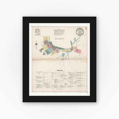 Old map wall art mockup — black gallery frame with white mat — Sanborn Fire Insurance Map from Hilo, Hawaii County, Hawaii (1914) — Complete Set