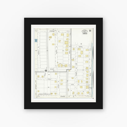Old map wall art mockup — black gallery frame with white mat — Sanborn Fire Insurance Map from Hull, Plymouth County, Massachusetts (1910), Sheet #0011