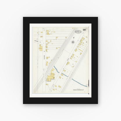 Old map wall art mockup — black gallery frame with white mat — Sanborn Fire Insurance Map from Rensselaer, Rensselaer County, New York (1909), Sheet #0026