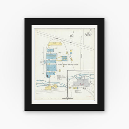 Old map wall art mockup — black gallery frame with white mat — Sanborn Fire Insurance Map from Lockport, Niagara County, New York (1898), Sheet #0021