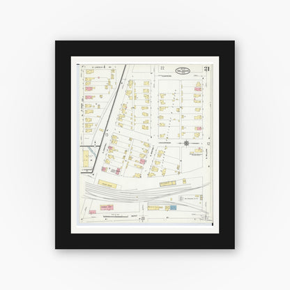 Old map wall art mockup — black gallery frame with white mat — Sanborn Fire Insurance Map from Delaware, Delaware County, Ohio (1911), Sheet #0021