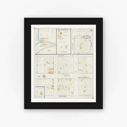 Old map wall art mockup — black gallery frame with white mat — Sanborn Fire Insurance Map from Red Lake Falls, Red Lake County, Minnesota (1894), Sheet #0003