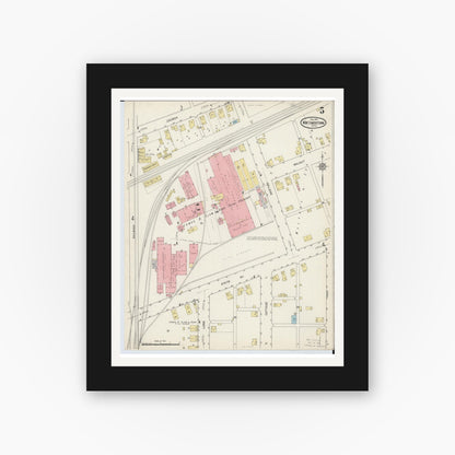 Old map wall art mockup — black gallery frame with white mat — Sanborn Fire Insurance Map from Newcomerstown, Tuscarawas County, Ohio (1915), Sheet #0005