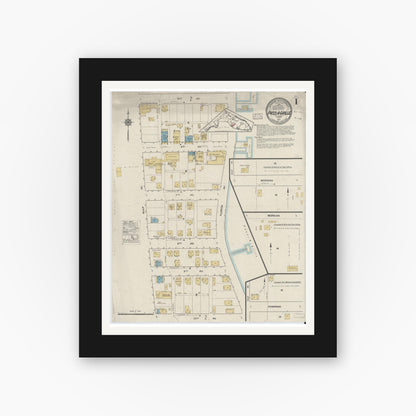 Old map wall art mockup — black gallery frame with white mat — Sanborn Fire Insurance Map from Pass-a-Grille, Pinellas County, Florida (1917), Sheet #0001