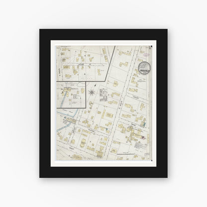 Old map wall art mockup — black gallery frame with white mat — Sanborn Fire Insurance Map from Mansfield, Bristol County, Massachusetts (1887) - Complete Map Set