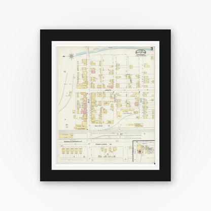 Old map wall art mockup — black gallery frame with white mat — Sanborn Fire Insurance Map from Mifflintown, Juniata County, Pennsylvania (1896), Sheet #0003