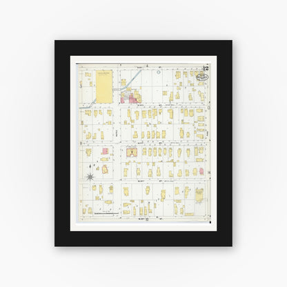 Old map wall art mockup — black gallery frame with white mat — Sanborn Fire Insurance Map from Holland, Ottawa County, Michigan (1902), Sheet #0012