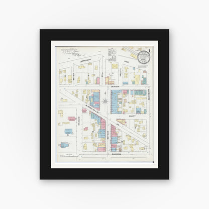 Old map wall art mockup — black gallery frame with white mat — Sanborn Fire Insurance Map from Ripon, Fond du Lac County, Wisconsin (1892), Sheet #0001