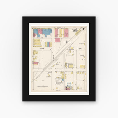 Old map wall art mockup — black gallery frame with white mat — Sanborn Fire Insurance Map from Stamford, Jones County, Texas (1922), Sheet #0004
