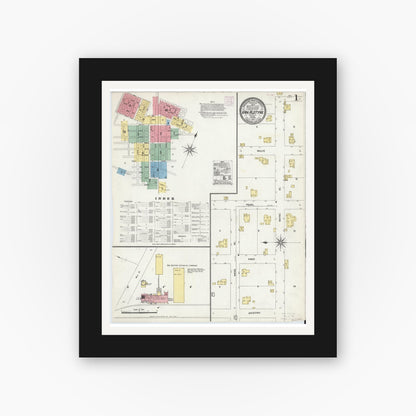 Old map wall art mockup — black gallery frame with white mat — Sanborn Fire Insurance Map from Van Alstyne, Grayson County, Texas (1907) - Complete Map Set