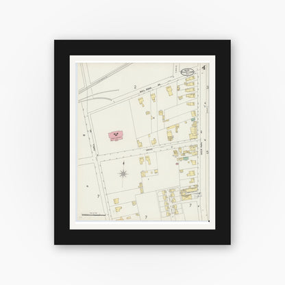 Old map wall art mockup — black gallery frame with white mat — Sanborn Fire Insurance Map from Babylon, Suffolk County, New York (1897), Sheet #0004
