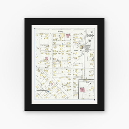 Old map wall art mockup — black gallery frame with white mat — Sanborn Fire Insurance Map from Jeffersonville, Fayette County, Ohio (1921), Sheet #0002