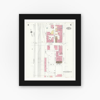 Old map wall art mockup — black gallery frame with white mat — Sanborn Fire Insurance Map from Centralia, Marion, Clinton, Jefferson, and Washington Counties, Illinois (1924), Sheet #0006