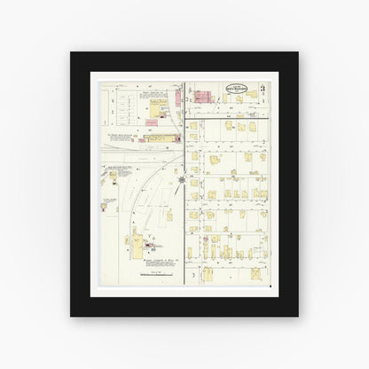 Old map wall art mockup — black gallery frame with white mat — Sanborn Fire Insurance Map from North Wilkesboro, Wilkes County, North Carolina (1910), Sheet #0003