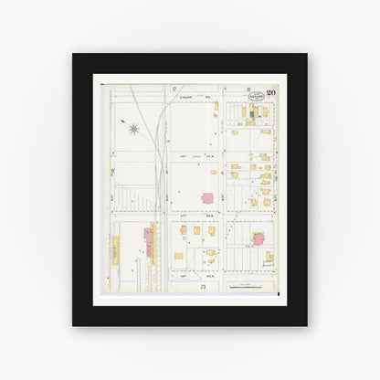 Old map wall art mockup — black gallery frame with white mat — Sanborn Fire Insurance Map from Ashland, Ashland County, Wisconsin (1901), Sheet #0020