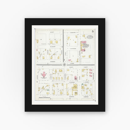 Old map wall art mockup — black gallery frame with white mat — Sanborn Fire Insurance Map from Sullivan, Moultrie County, Illinois (1898), Sheet #0005