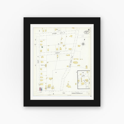 Old map wall art mockup — black gallery frame with white mat — Sanborn Fire Insurance Map from Islip, Suffolk County, New York (1909), Sheet #0004