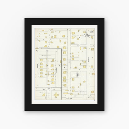 Old map wall art mockup — black gallery frame with white mat — Sanborn Fire Insurance Map from Paris, Lamar County, Texas (1902), Sheet #0024