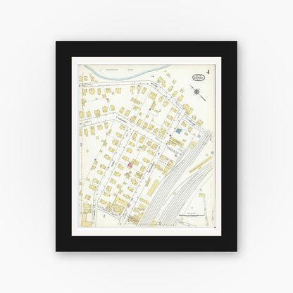 Old map wall art mockup — black gallery frame with white mat — Sanborn Fire Insurance Map from Sidney, Delaware County, New York (1917), Sheet #0004