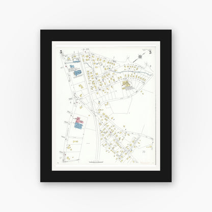 Old map wall art mockup — black gallery frame with white mat — Sanborn Fire Insurance Map from Lexington, Middlesex County, Massachusetts (1935), Sheet #0005